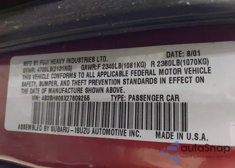 2002 Subaru Outback H6-3.0 L.l. Bean Edition из США, поврежденный, VIN 4S3BH806X27609255